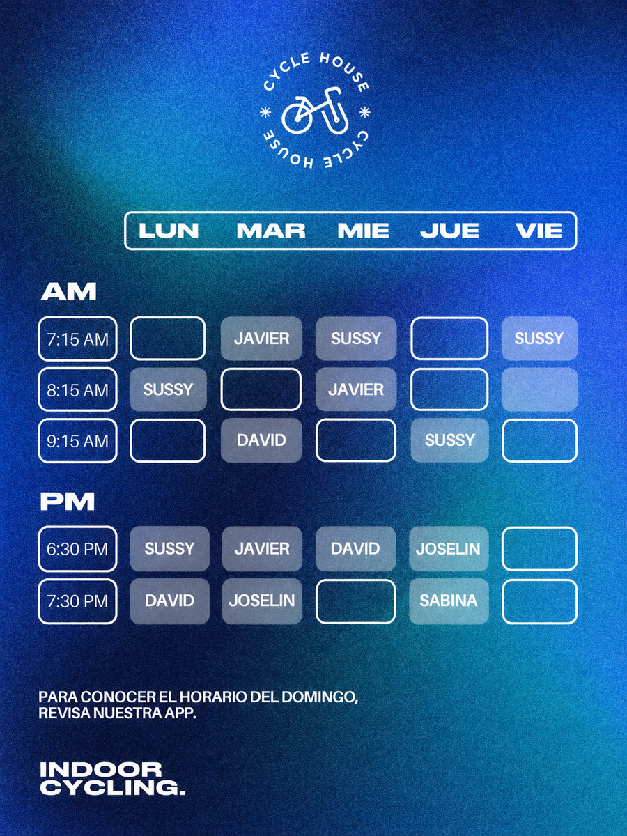 Horario semanal de Cycle House