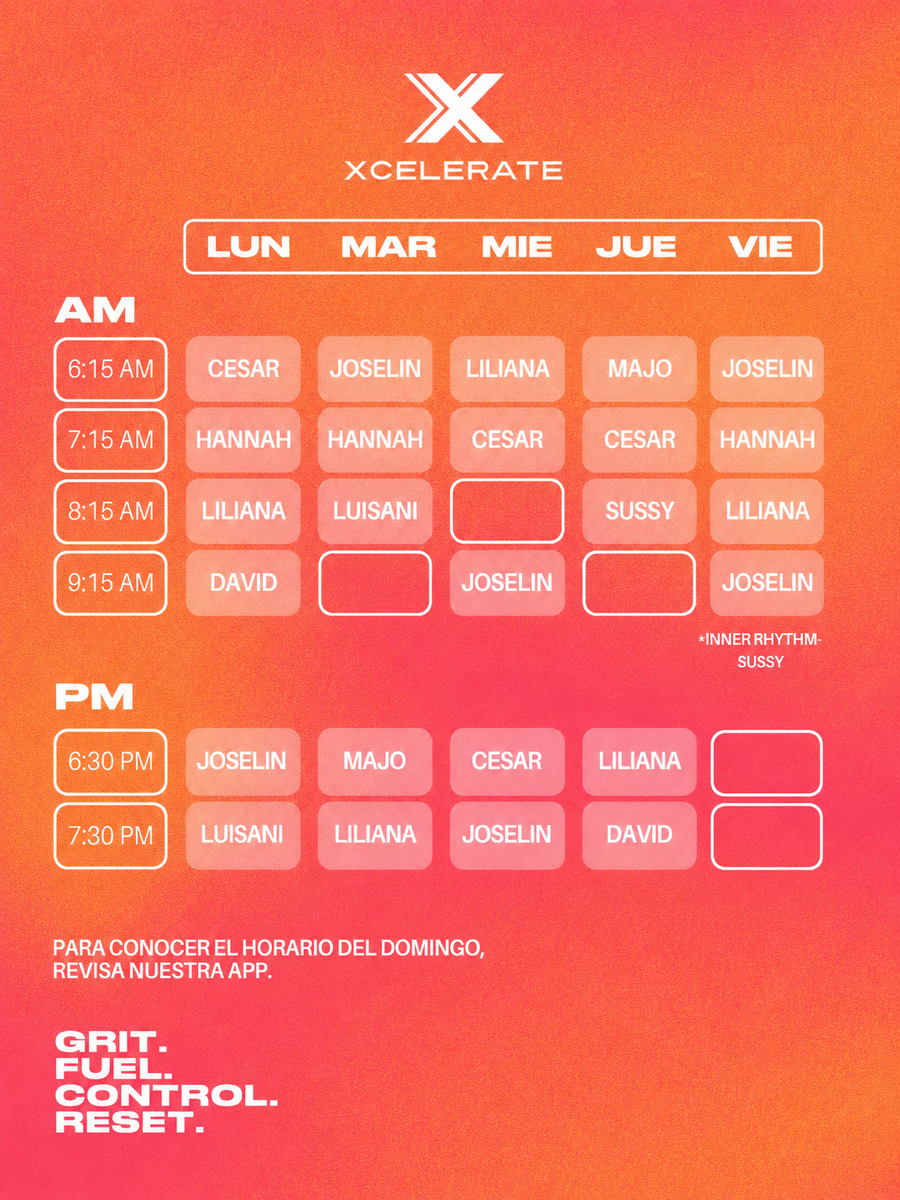 Horario semanal de Xcelerate