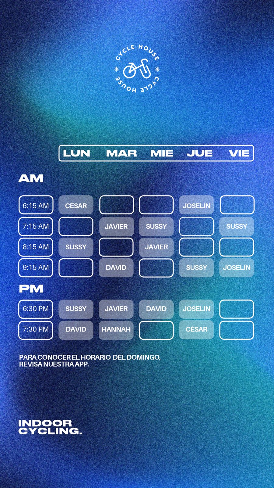Horario semanal de Cycle House